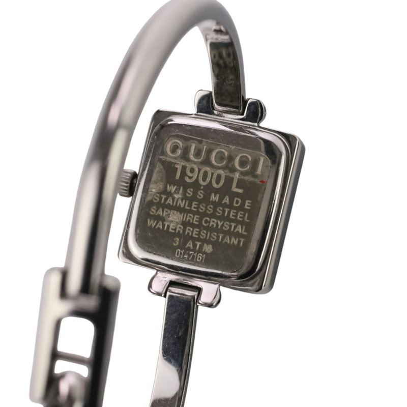 GUCCI 方形石英腕錶 1900L，黑色錶盤，銀色錶殼，女士款-1
