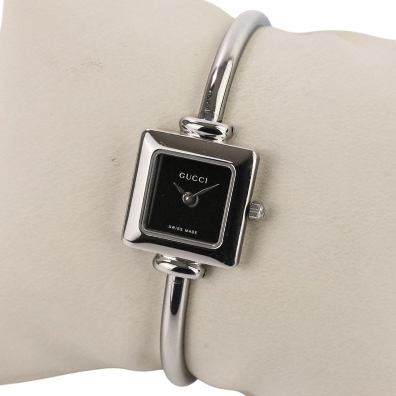 GUCCI 方形石英腕錶 1900L，黑色錶盤，銀色錶殼，女士款-7
