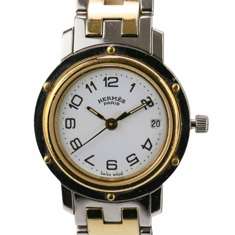 愛馬仕 Clipper 組合款女士石英錶 CL3.240 白色錶盤，銀色和金色點綴