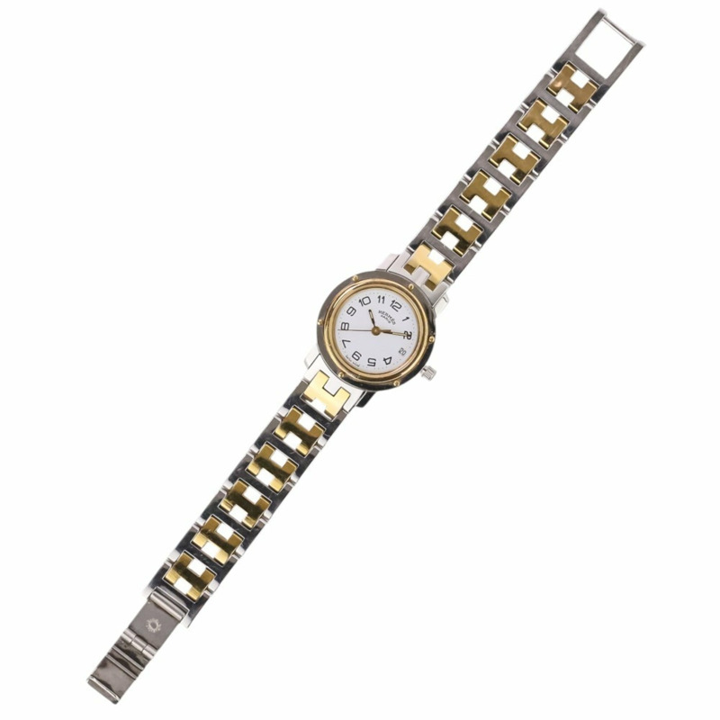 愛馬仕 Clipper 組合款女士石英錶 CL3.240 白色錶盤，銀色和金色點綴-5