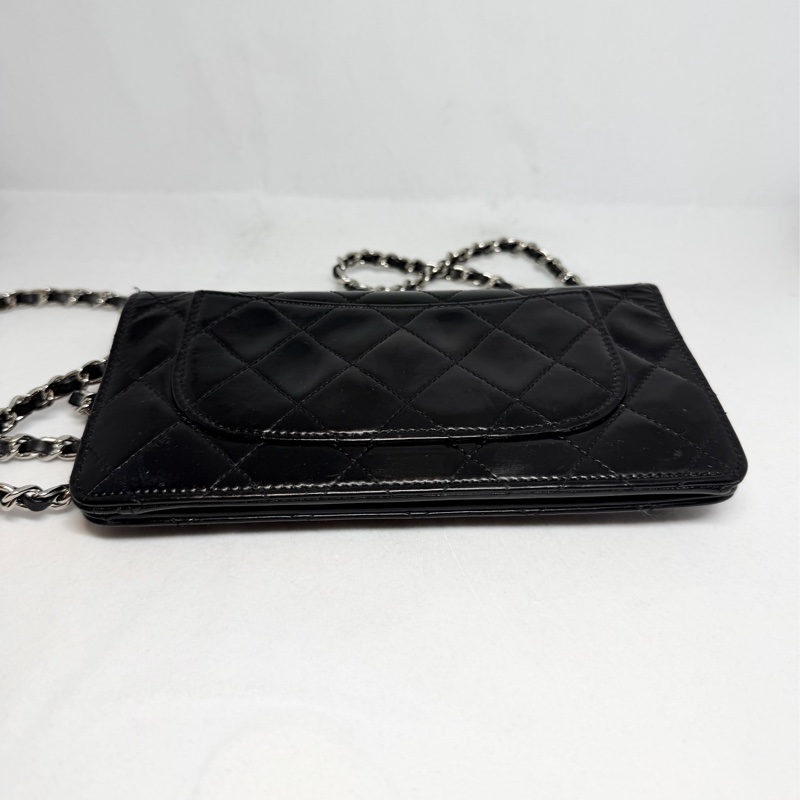 香奈兒 長夾 黑色皮革 亮面皮 腋下包 斜背包 斜挎包 皮革 側背包 斜挎包 斜背包 鏈條包 chanel black wallet  bag/crossbody bag-2