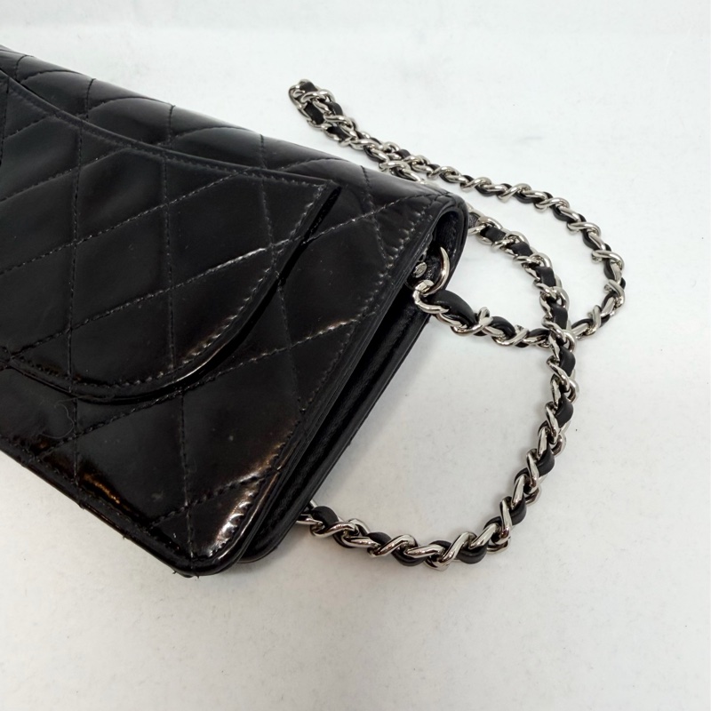 香奈兒 長夾 黑色皮革 亮面皮 腋下包 斜背包 斜挎包 皮革 側背包 斜挎包 斜背包 鏈條包 chanel black wallet  bag/crossbody bag-4