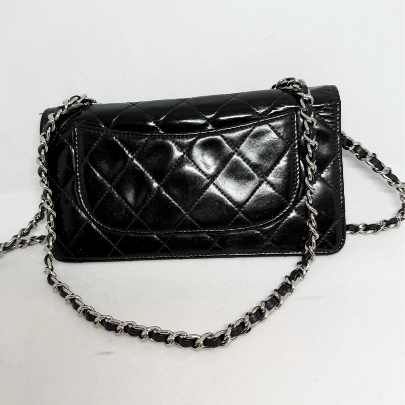 香奈兒 長夾 黑色皮革 亮面皮 腋下包 斜背包 斜挎包 皮革 側背包 斜挎包 斜背包 鏈條包 chanel black wallet  bag/crossbody bag-14