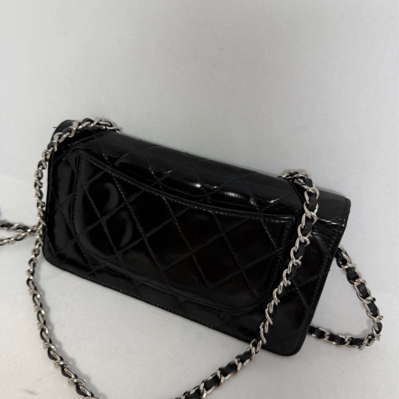 香奈兒 長夾 黑色皮革 亮面皮 腋下包 斜背包 斜挎包 皮革 側背包 斜挎包 斜背包 鏈條包 chanel black wallet  bag/crossbody bag-15