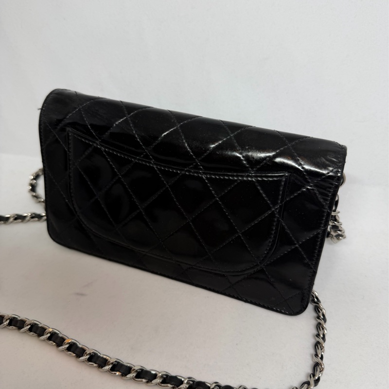 香奈兒 長夾 黑色皮革 亮面皮 腋下包 斜背包 斜挎包 皮革 側背包 斜挎包 斜背包 鏈條包 chanel black wallet  bag/crossbody bag-16