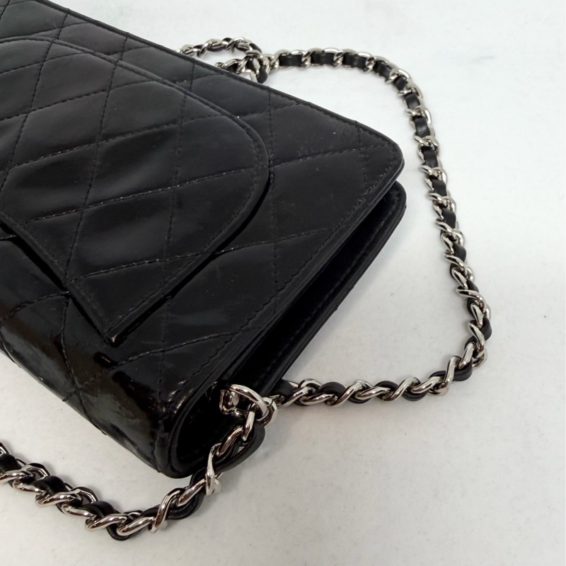 香奈兒 長夾 黑色皮革 亮面皮 腋下包 斜背包 斜挎包 皮革 側背包 斜挎包 斜背包 鏈條包 chanel black wallet  bag/crossbody bag-18
