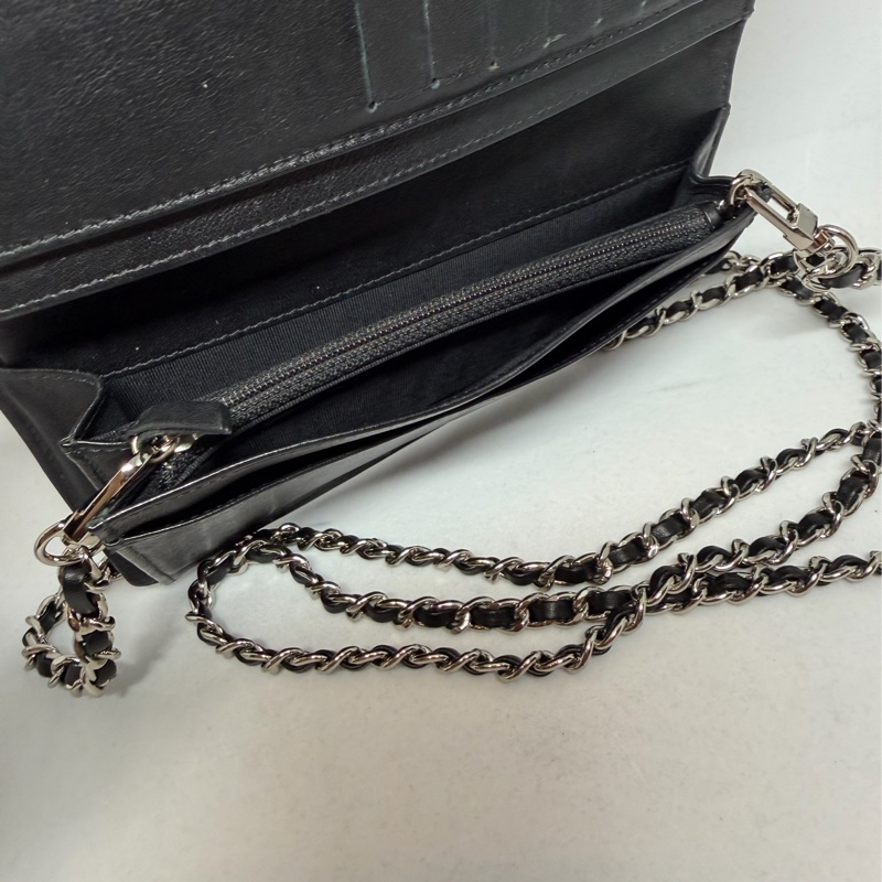 香奈兒 長夾 黑色皮革 亮面皮 腋下包 斜背包 斜挎包 皮革 側背包 斜挎包 斜背包 鏈條包 chanel black wallet  bag/crossbody bag-26