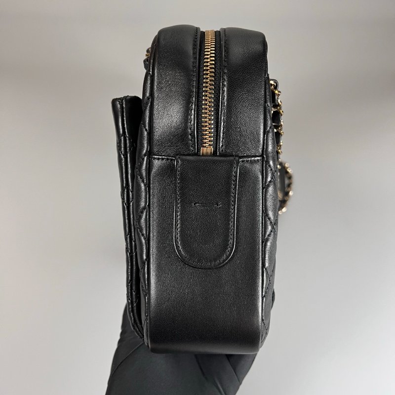 CHANEL 菱格肩背包牛皮黑 保卡款26開-4