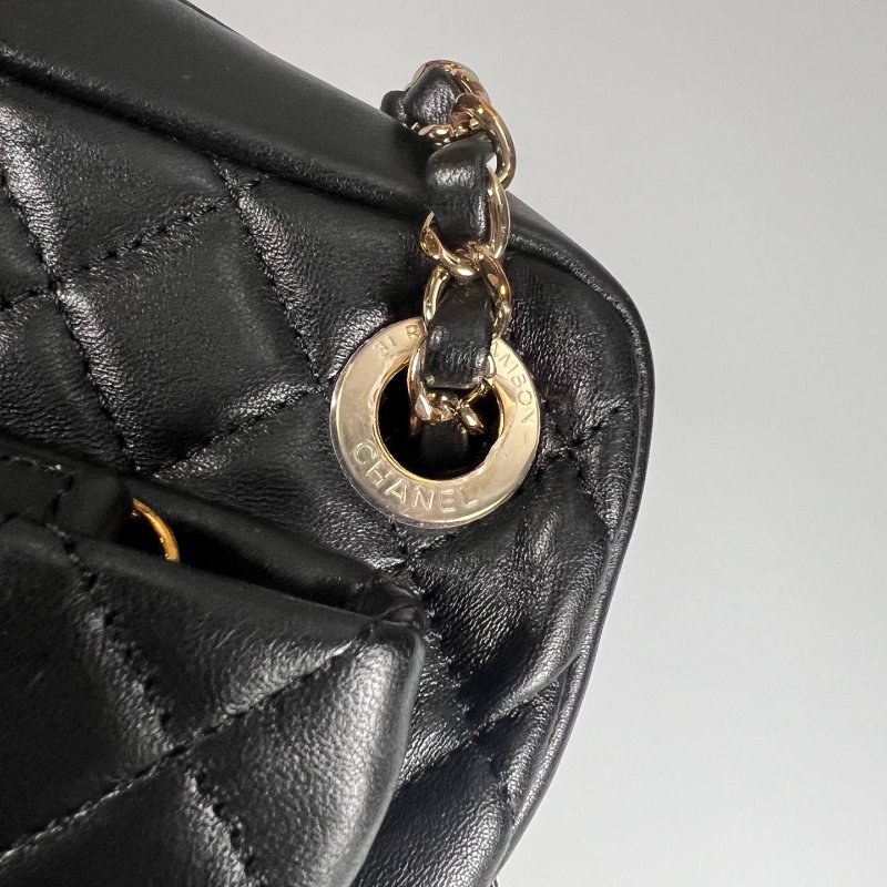 CHANEL 菱格肩背包牛皮黑 保卡款26開-10