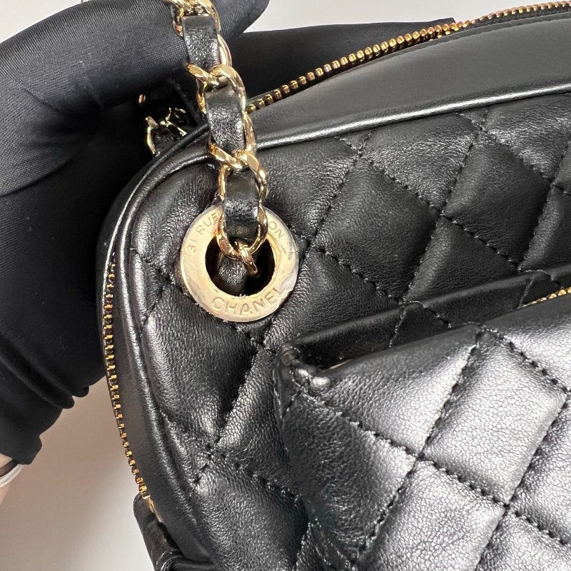 CHANEL 菱格肩背包牛皮黑 保卡款26開-12