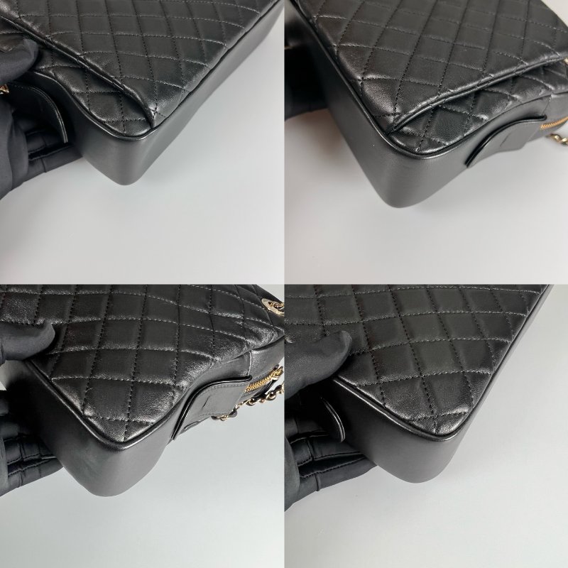 CHANEL 菱格肩背包牛皮黑 保卡款26開-15