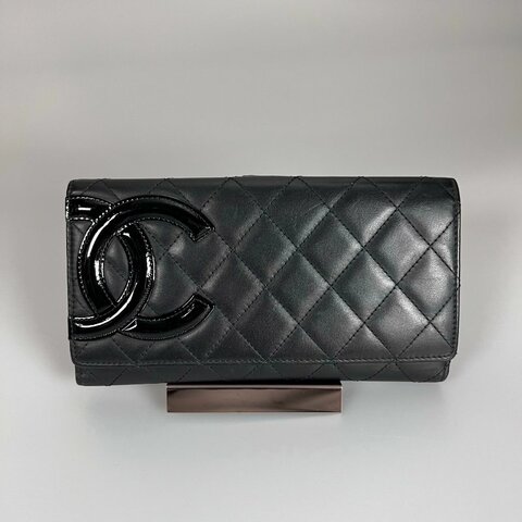 CHANEL 康朋扣式對開長夾 黑  17開
