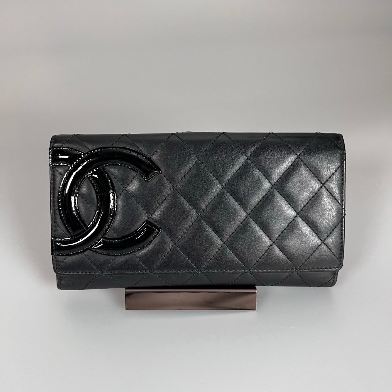 CHANEL 康朋扣式對開長夾 黑  17開-0