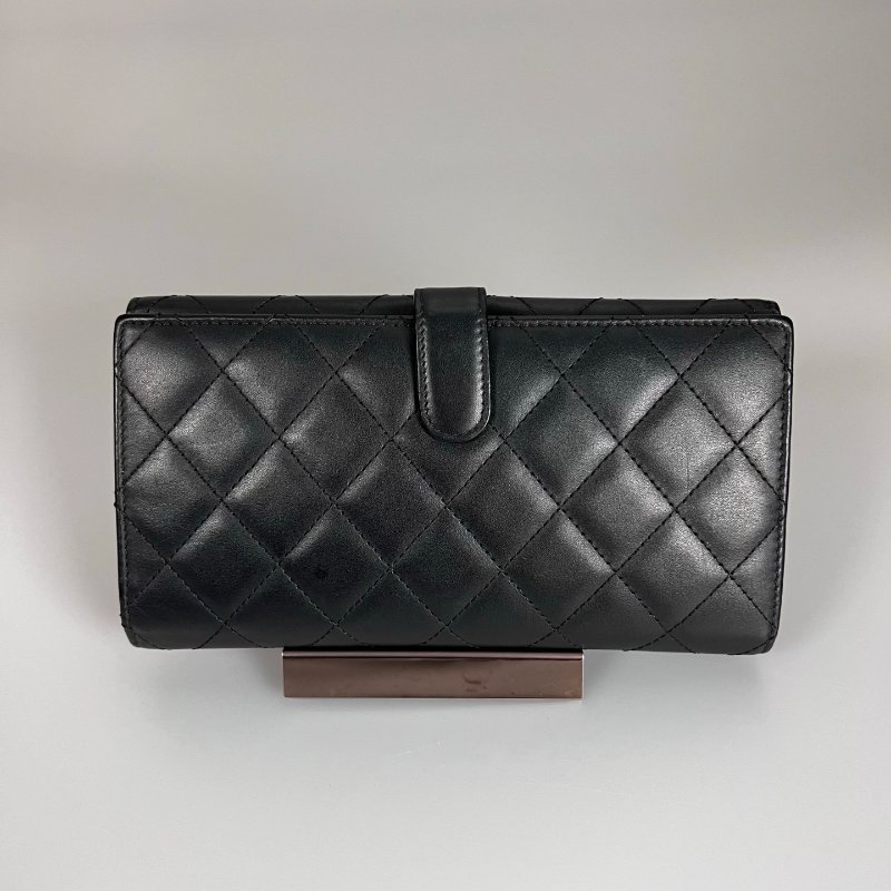 CHANEL 康朋扣式對開長夾 黑  17開-1