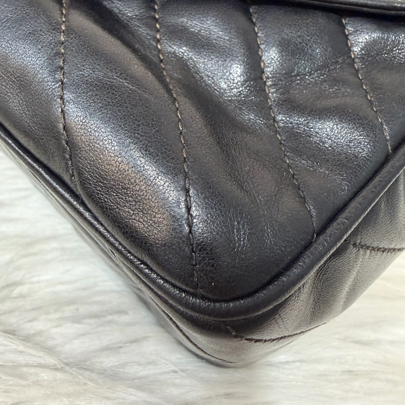 CHANEL 黑羊皮 金球 雕花鍊 流蘇 方包 相機包 斜背包 前口袋 老香 vintage-9