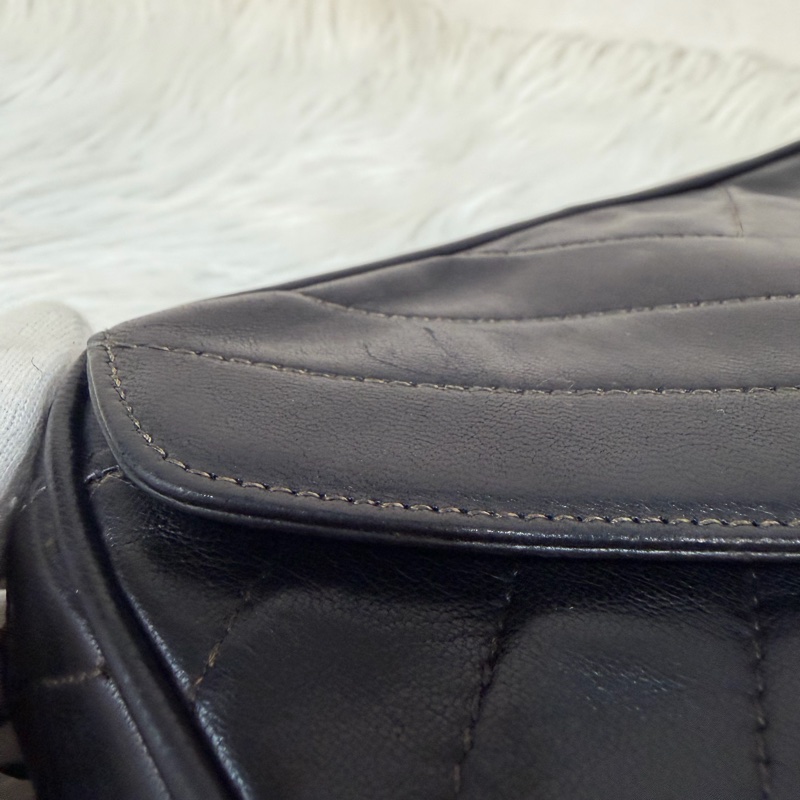 CHANEL 黑羊皮 金球 雕花鍊 流蘇 方包 相機包 斜背包 前口袋 老香 vintage-28