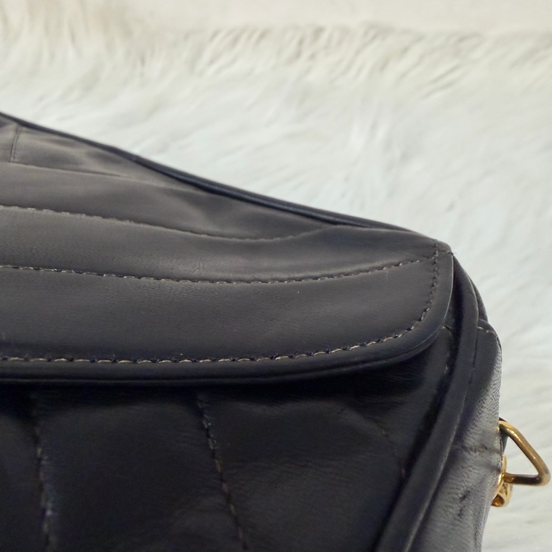 CHANEL 黑羊皮 金球 雕花鍊 流蘇 方包 相機包 斜背包 前口袋 老香 vintage-29