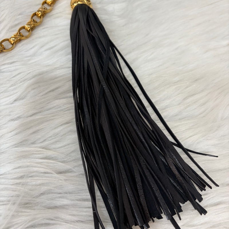 CHANEL 黑羊皮 金球 雕花鍊 流蘇 方包 相機包 斜背包 前口袋 老香 vintage-33