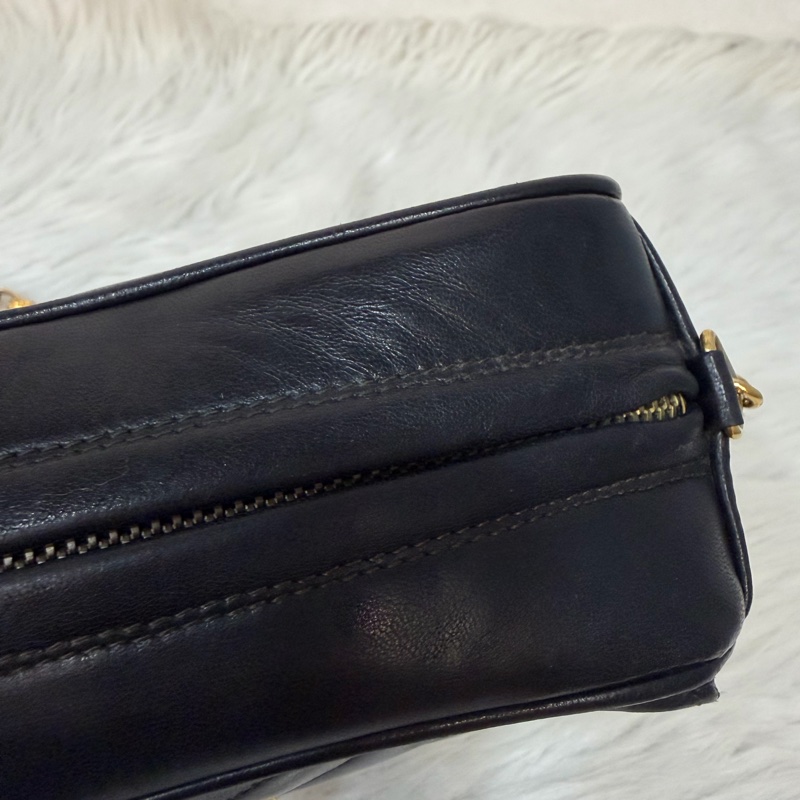 CHANEL 黑羊皮 金球 雕花鍊 流蘇 方包 相機包 斜背包 前口袋 老香 vintage-38