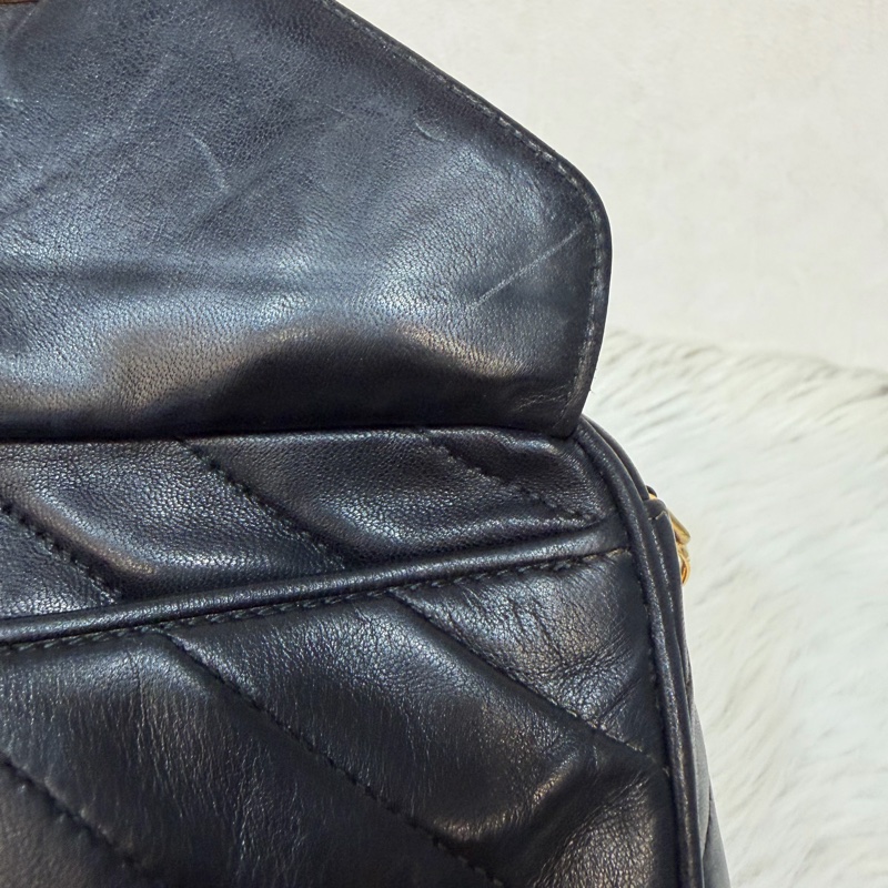 CHANEL 黑羊皮 金球 雕花鍊 流蘇 方包 相機包 斜背包 前口袋 老香 vintage-50