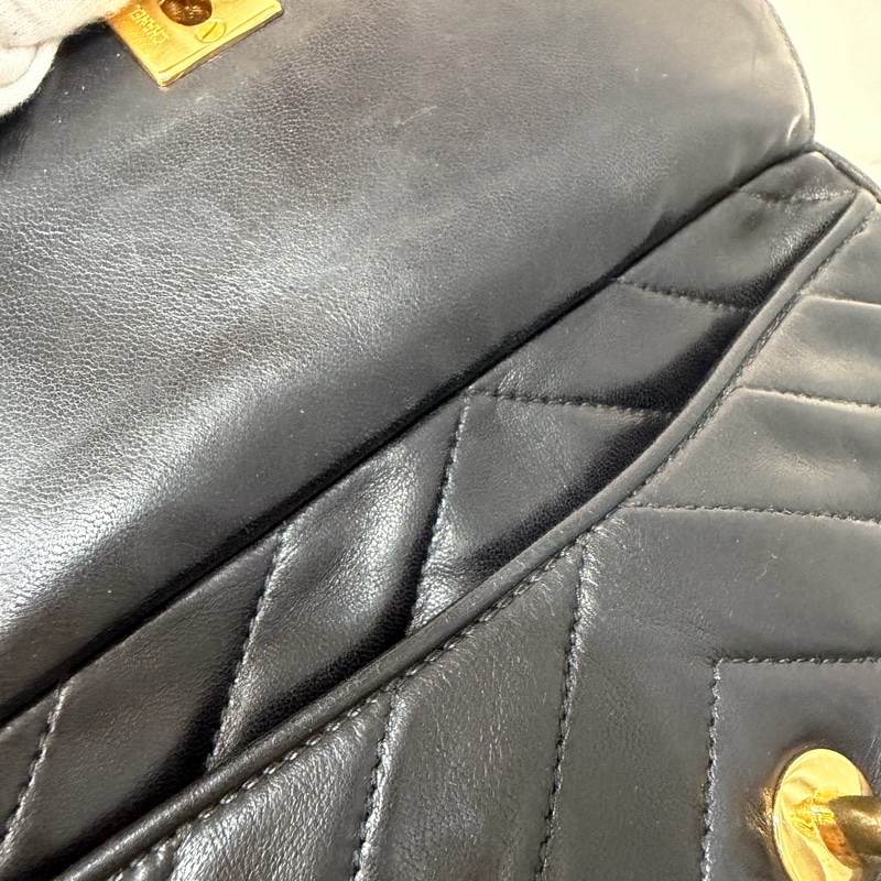 CHANEL 黑羊皮 金球 雕花鍊 流蘇 方包 相機包 斜背包 前口袋 老香 vintage-55