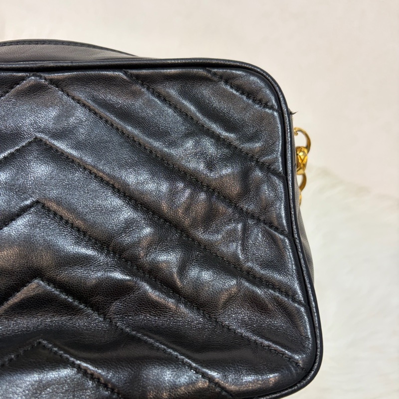 CHANEL 黑羊皮 金球 雕花鍊 流蘇 方包 相機包 斜背包 前口袋 老香 vintage-58