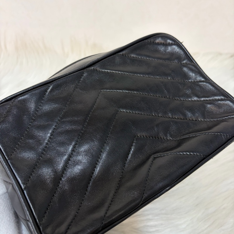 CHANEL 黑羊皮 金球 雕花鍊 流蘇 方包 相機包 斜背包 前口袋 老香 vintage-60