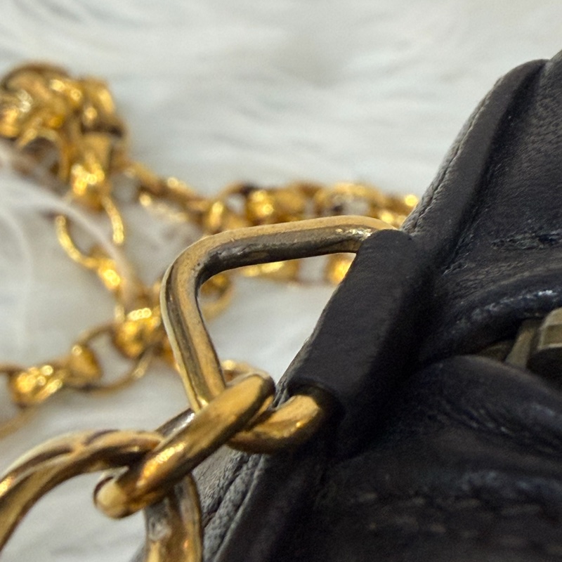 CHANEL 黑羊皮 金球 雕花鍊 流蘇 方包 相機包 斜背包 前口袋 老香 vintage-64