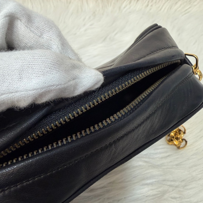 CHANEL 黑羊皮 金球 雕花鍊 流蘇 方包 相機包 斜背包 前口袋 老香 vintage-65