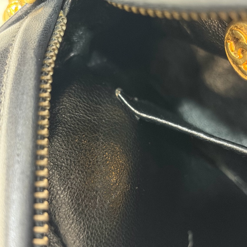 CHANEL 黑羊皮 金球 雕花鍊 流蘇 方包 相機包 斜背包 前口袋 老香 vintage-80