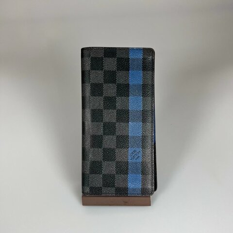 LV N60088 黑棋盤格拚色BRAZZA對開長夾