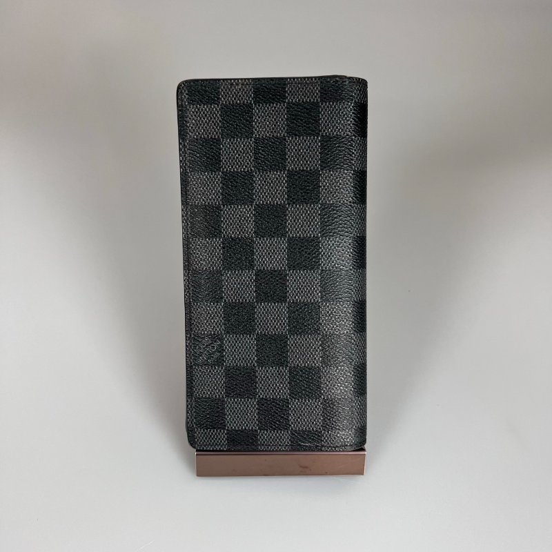 LV N60088 黑棋盤格拚色BRAZZA對開長夾-1