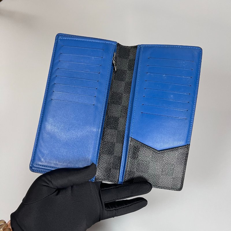 LV N60088 黑棋盤格拚色BRAZZA對開長夾-4