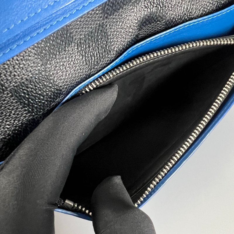 LV N60088 黑棋盤格拚色BRAZZA對開長夾-6