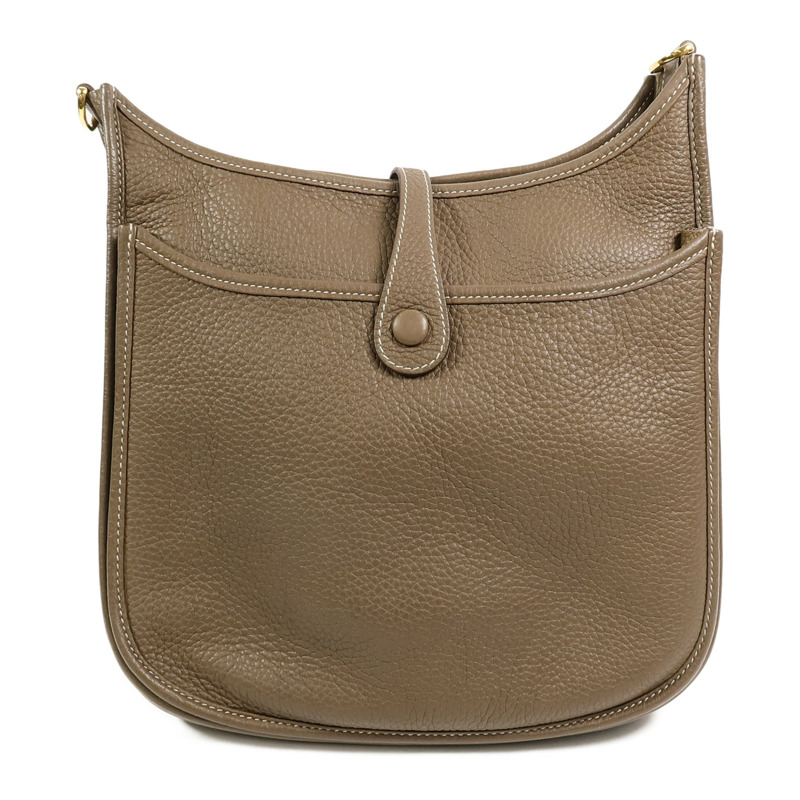 HERMES Clemence皮革Evelyne PM肩背袋Etoupe-1