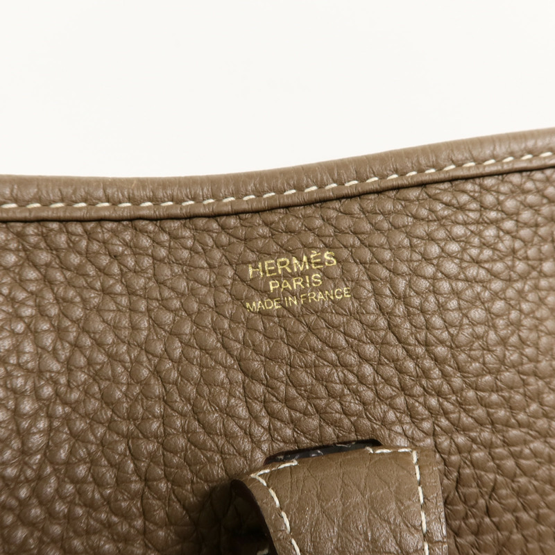 HERMES Clemence皮革Evelyne PM肩背袋Etoupe-5