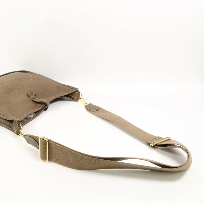 HERMES Clemence皮革Evelyne PM肩背袋Etoupe-7