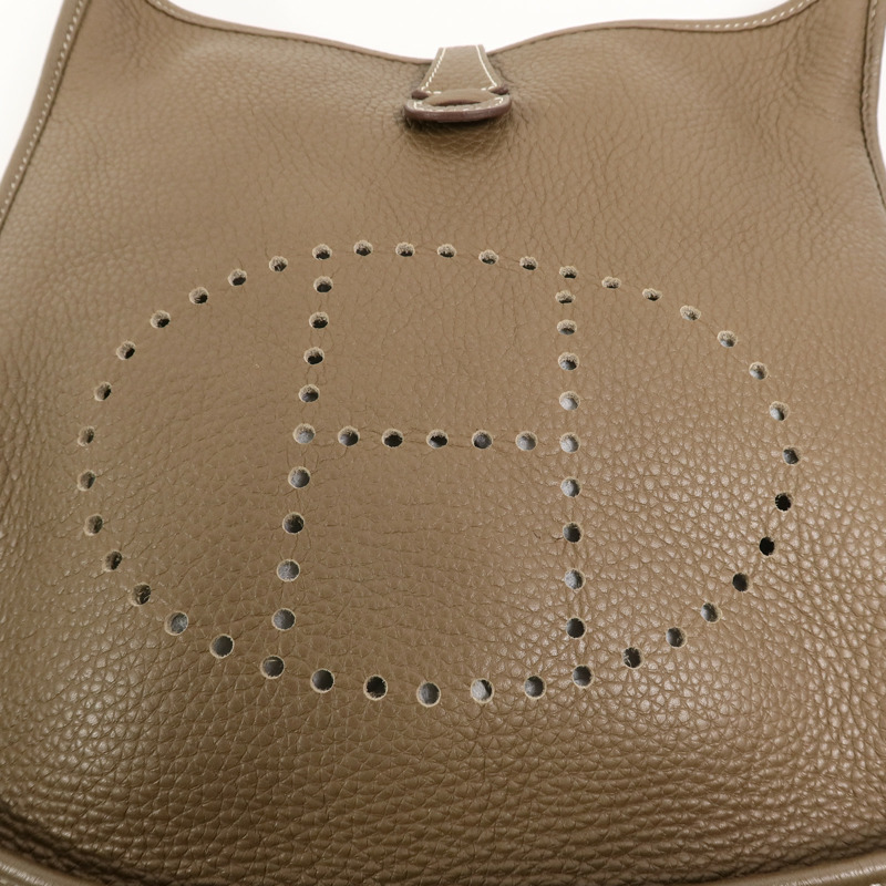 HERMES Clemence皮革Evelyne PM肩背袋Etoupe-8
