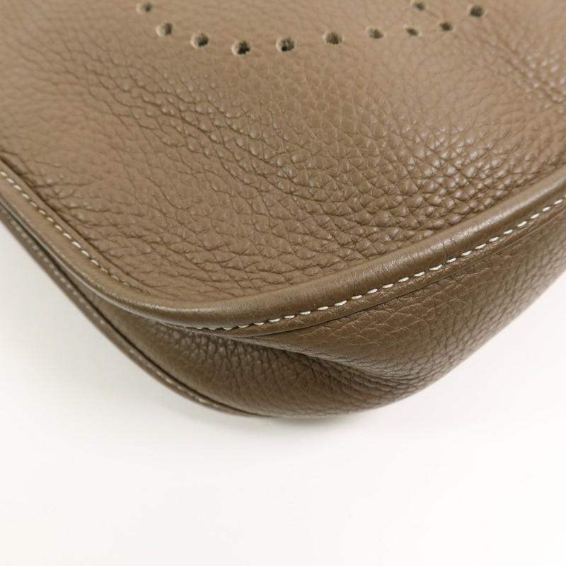 HERMES Clemence皮革Evelyne PM肩背袋Etoupe-10