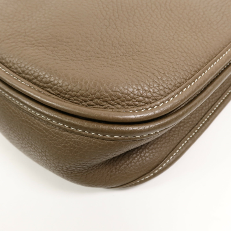 HERMES Clemence皮革Evelyne PM肩背袋Etoupe-11