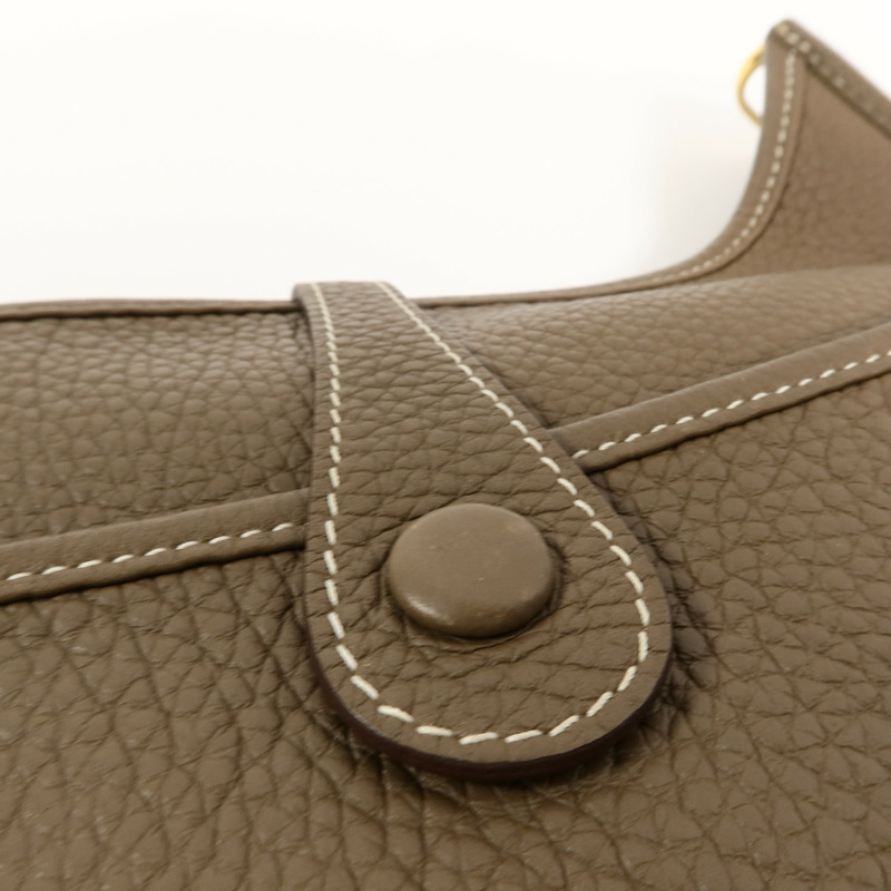 HERMES Clemence皮革Evelyne PM肩背袋Etoupe-13
