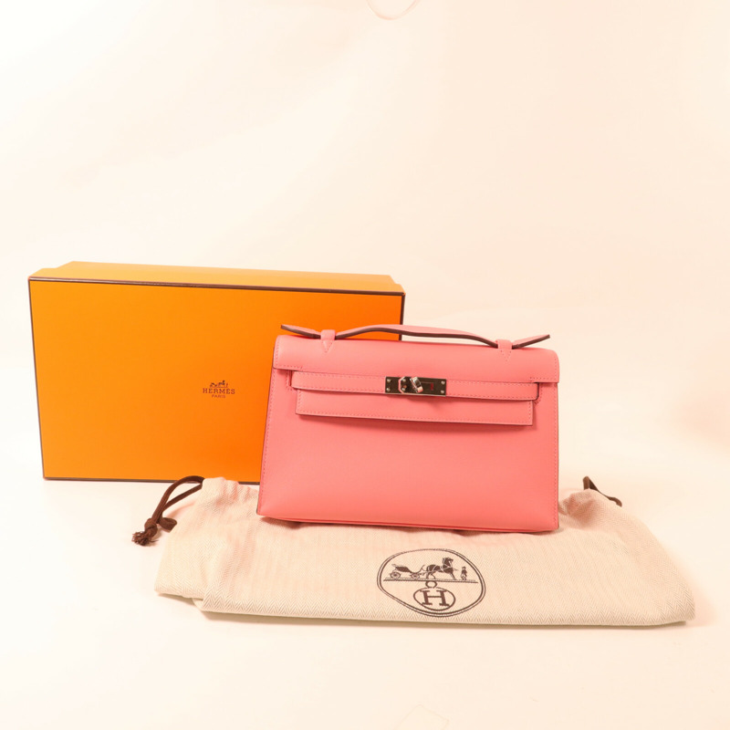 HERMES Swift皮革Kelly Pochette手挽袋Rose d'Ete-9