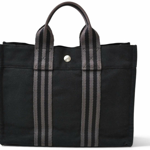 Hermes 手提包，HERMES Fourre-Tout PM，手提包，帆布，黑色，灰色