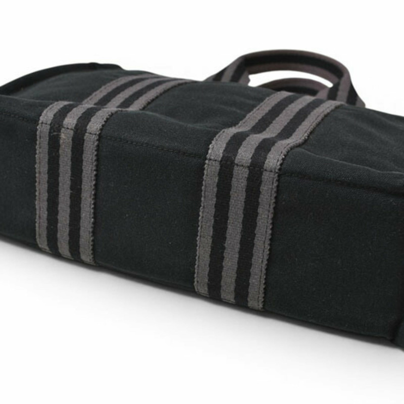 Hermes 手提包，HERMES Fourre-Tout PM，手提包，帆布，黑色，灰色-6