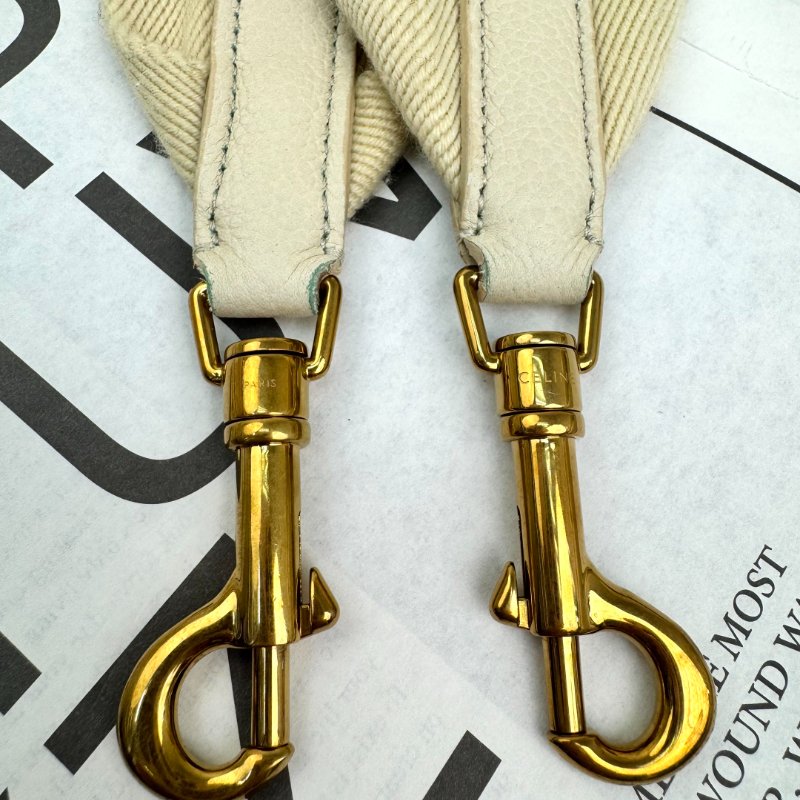 CELINE Sangle 白色 荔枝牛皮  小號 水桶包-5