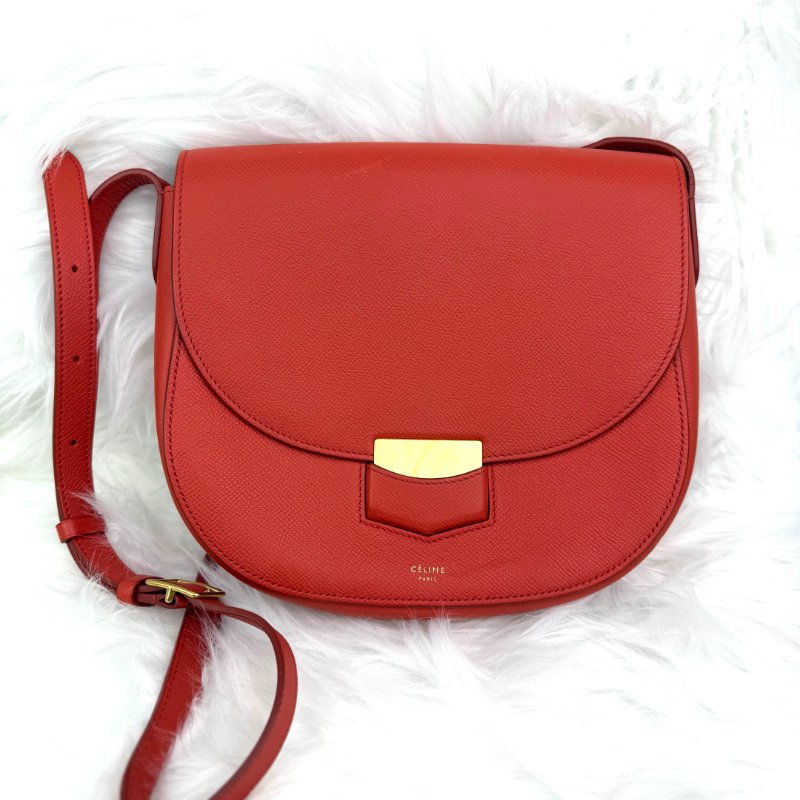 CELINE TROTTEUR 紅色牛皮 中號 金扣-0