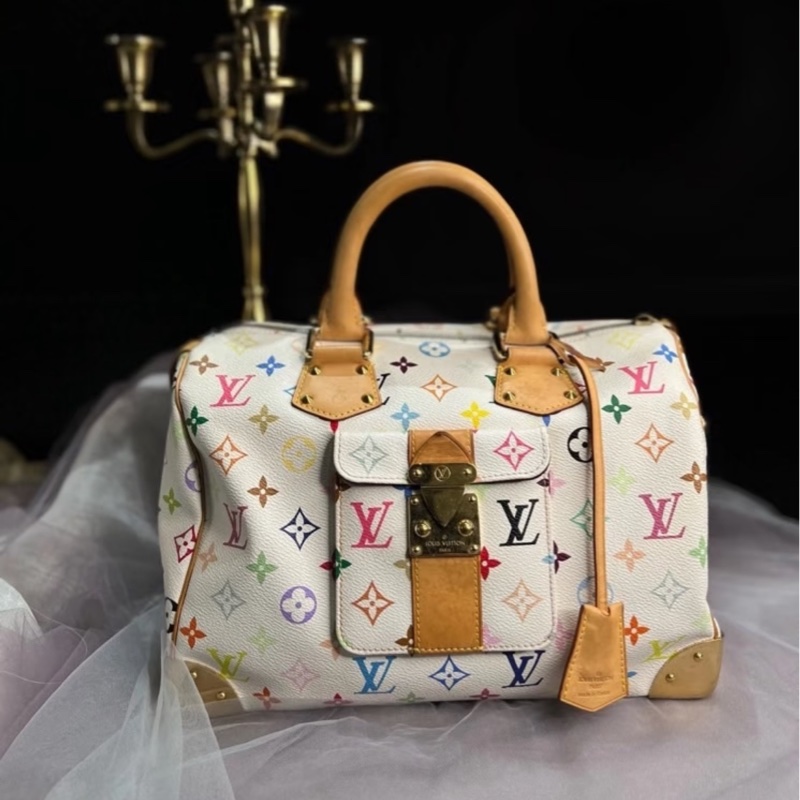 【收藏級別✨ LV玩家必入款😆全網最低價❗️】LV村上隆白三彩Speedy30枕頭包｜手提包-4