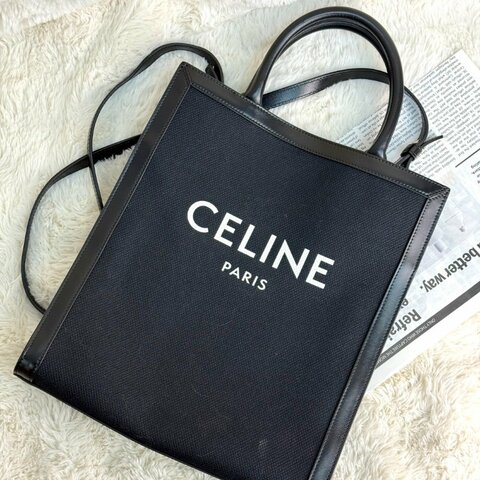 CELINE CABAS 黑色 牛皮拼帆布 小號 字母logo 琴譜包