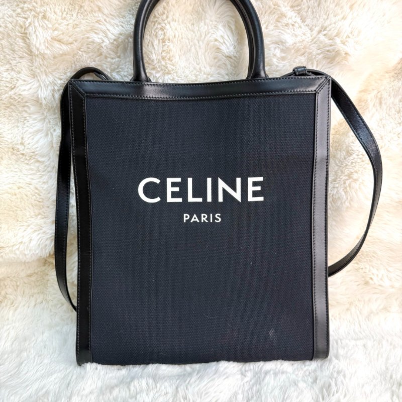 CELINE CABAS 黑色 牛皮拼帆布 小號 字母logo 琴譜包-1