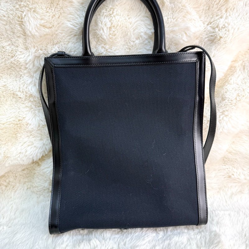 CELINE CABAS 黑色 牛皮拼帆布 小號 字母logo 琴譜包-2